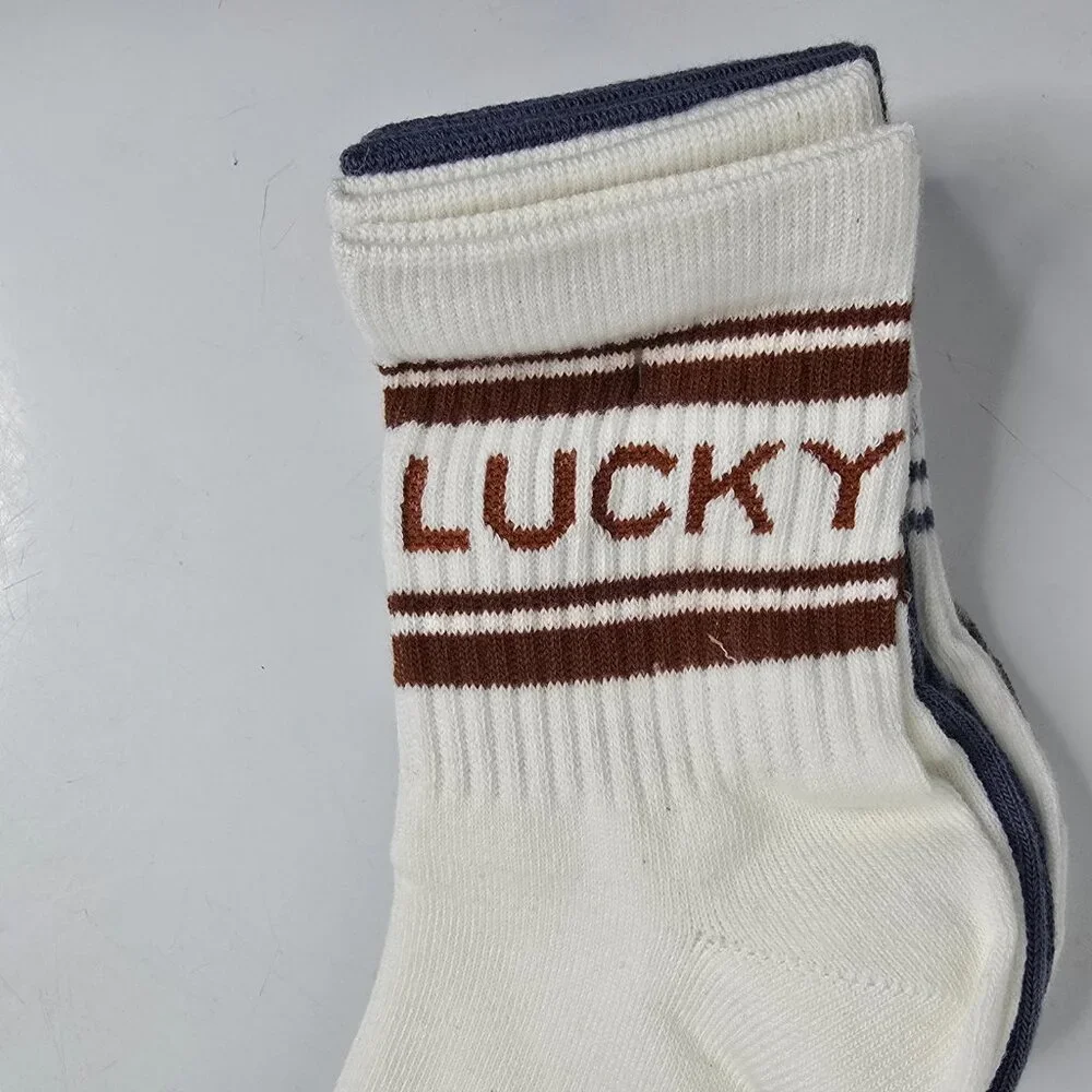 Lucky Brand 5 Pairs Pack Mens Mid Crew Socks NEW White Blue Shoe Size 6-12